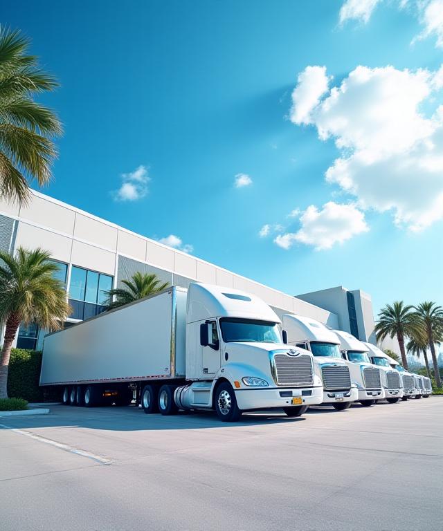 Secure freight transport trucks and warehouse facility in Florida
